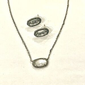 Kendra Scott Elisa Lux Rhodium Clear Necklace and Earring Set